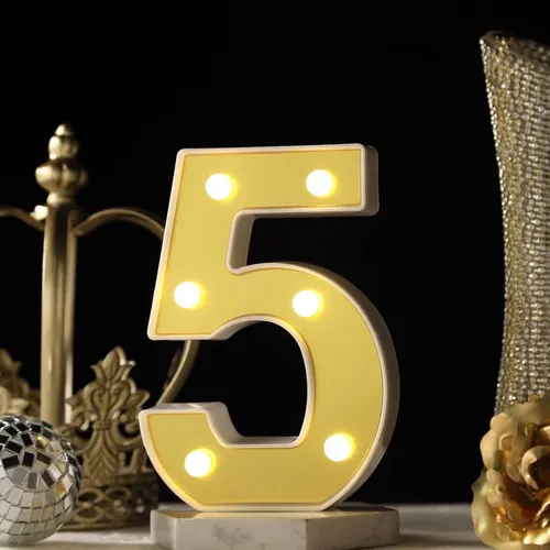 Miniatura 38 de Efavormart - Letrero 3D con luz LED de 6 pulgadas, color dorado con número 0, espejo frontal blanco cálido, funciona con pilas, brillo 72H