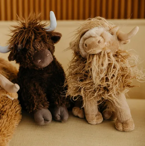 The Petting Zoo Highland Cow Peluche de peluche, regalos para niños, animales salvajes Onez salvaje, juguete de peluche de vaca de pie, 12 pulgadas