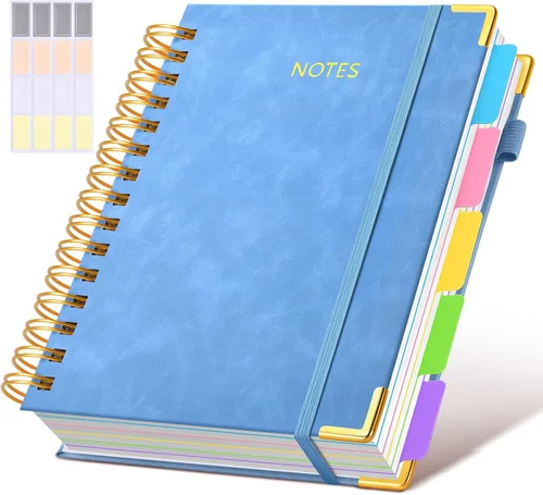 Miniatura 22 de Cuaderno universitario de espiral con tapa dura de cuero de 8 x 10 pulgadas, con pestañas separadoras extraíbles, para 5 materias, a rayas; diario