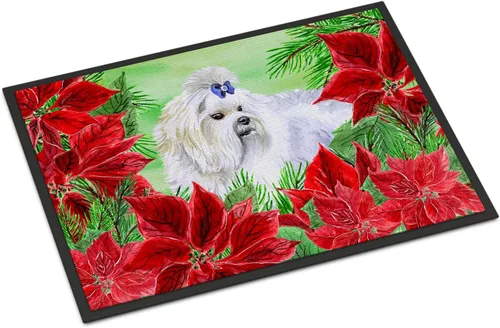 Miniatura 177 de Caroline's Treasures CK1311MAT Cavalier Spaniel Poinsettas - Felpudo de 18 x 27 pulgadas, tapete para puerta delantera, interior y exterior