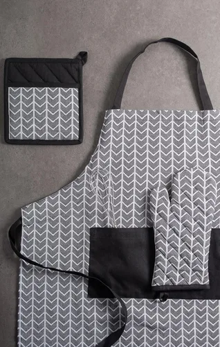 Miniatura 4 de DII Delantal de chef unisex jacquard geométrico negro y blanco, 32x28, espiga