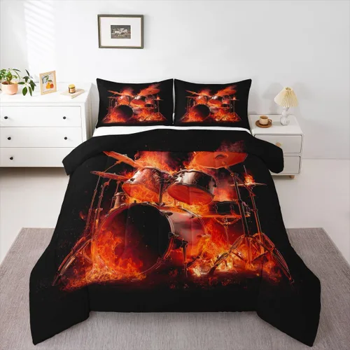 Miniatura 28 de Juego de ropa de cama de guitarra, tamaño individual para niños y niñas, juego de edredón con teclados de piano, temática musical, inserto