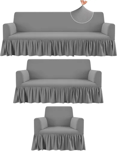 Miniatura 9 de Fanfanwin Juego de fundas de sofá de 3 piezas para cojines de sofá, duraderas, lavables, de alta elasticidad, fundas de sofá con falda para sofá