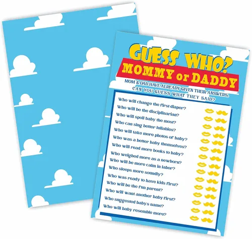 Miniatura 9 de Tarjetas de predicción y consejos para baby shower, tema de cielo y nubes, tarjetas de juego de doble cara de 5 x 7 pulgadas para regalos de fiesta
