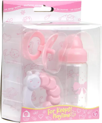 Miniatura 4 de JC Toys, juego de 3 piezas AZUL, Set de regalo de accesorios que incluye mamadera, chupete y sonajero. Se adapta a la mayoría de las muñecas – A