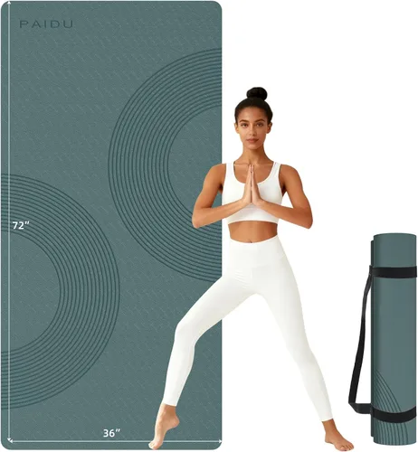 Miniatura 7 de PAIDU Alfombrilla de yoga grande, 72 x 36 x 2/5 pulgadas (0.394 in) gruesa antideslizante, material POE certificado SGS, ideal para gimnasio