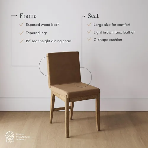 Miniatura 4 de Nathan James Gracie - Silla de comedor moderna con cojín, silla de comedor tapizada con marco de madera maciza, color marrón claro, juego de 2