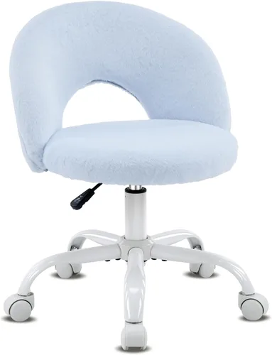Miniatura 9 de VINGLI Silla de tocador pequeña con ruedas de piel sintética para niñas, bonita silla de escritorio de oficina sin brazos de altura ajustable