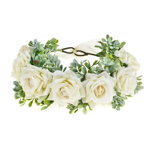 Miniatura 37 de Vividsun Corona floral de hoja verde para boda, corona de flores nupciales, accesorios de maternidad para fotos (A blanco)