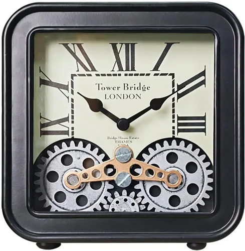 6 Inch Steampunk Desk Clock with Moving Gears, Vintage Metal Table Clock for Home Office Decor, Silent Non-Ticking Quartz Movement, Battery Operated