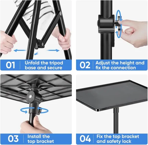 Miniatura 4 de Texet Soporte para proyector, trípode para laptop con altura ajustable, soportes plegables portátiles de 22 a 67 pulgadas, perfecto para oficina
