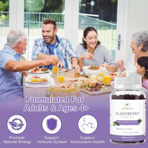 Miniatura 5 de AFXMATE Sambucus - Gomitas de saúco, gomitas de saúco negro con zinc y vitamina C para adultos, sin azúcar, gomitas multivitamínicas para niños