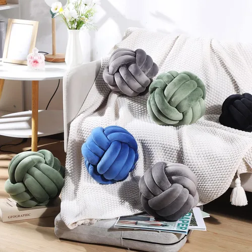 Miniatura 2 de Namalu 2 piezas de almohadas de bola de nudo, almohadas de felpa redondas estéticas, almohadas de cojín suaves para aliviar el estrés, lindas Gris