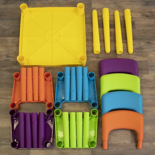 Miniatura 7 de Humble Crew Juego de mesa y 4 sillas para niños, Mesa amarilla con sillas - Mesa de actividades para niños pequeños resistente para tiempo de juego