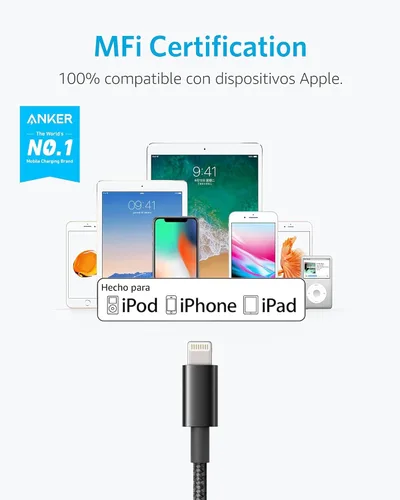 Miniatura 2 de Anker Cable USB A a Lightning (3.3 pies, 1 paquete), cable USB a Lightning de nailon certificado MFi para iPhone 14/13/12/11 Pro/11/XS MAX/XR/8/7/6s