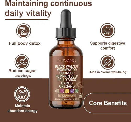 Miniatura 2 de Cirvano Gotas de desintoxicación de ajenjo negro de nuez y clavo, Nutralis - Líquido de limpieza intestinal de nogal negro ajenjo, reduce