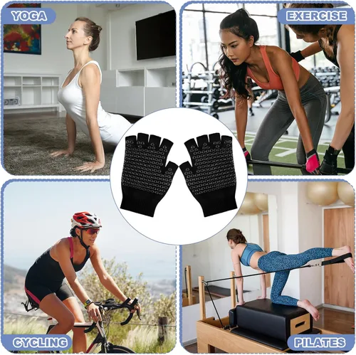 Miniatura 3 de Eurzom 2 pares de guantes de yoga antideslizantes para mujer, guantes de pilates sin dedos con agarres para yoga, fitness, entrenamiento, deportes