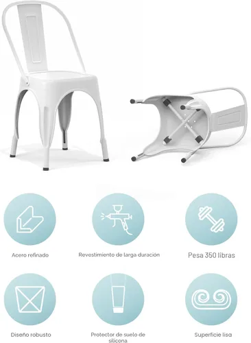 Miniatura 3 de Nazhura Silla de comedor de metal estilo rústico Tolix para cocina, comedor, cafetería, restaurante, bistró, patio, 18 pulgadas, apilable, Blanco