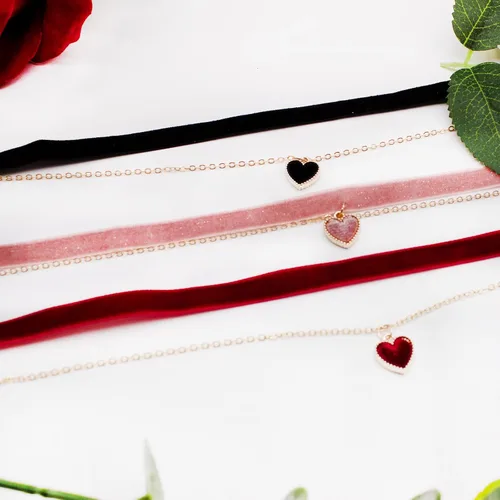 Miniatura 6 de haolry Gargantilla de corazón ajustable, collar clásico de terciopelo, gargantilla para mujeres y niñas