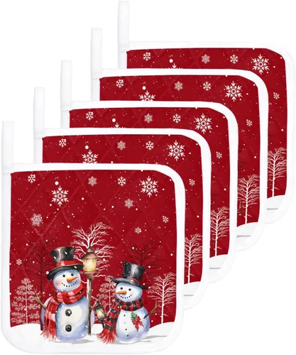 Miniatura 10 de Soportes para ollas de Navidad de Papá Noel para cocina, resistentes al calor, paquete de 2 almohadillas rojas de Navidad, almohadillas multiusos
