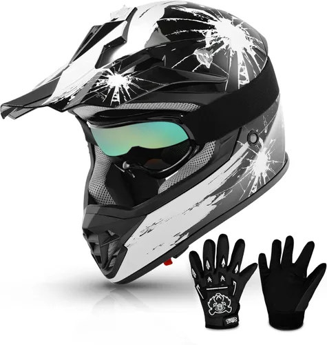 TCMT Casco de motocross para jóvenes, certificado por DOT, casco de motocross ATV de cara completa para niños con gafas, guantes y bolsa para casco