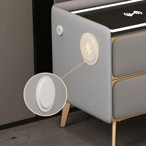 Miniatura 5 de Mesita de noche de carga inteligente, mesa de noche con Bluetooth, mesita de noche LED, modernas mesas de noche con 2 cajones de bloqueo de huellas