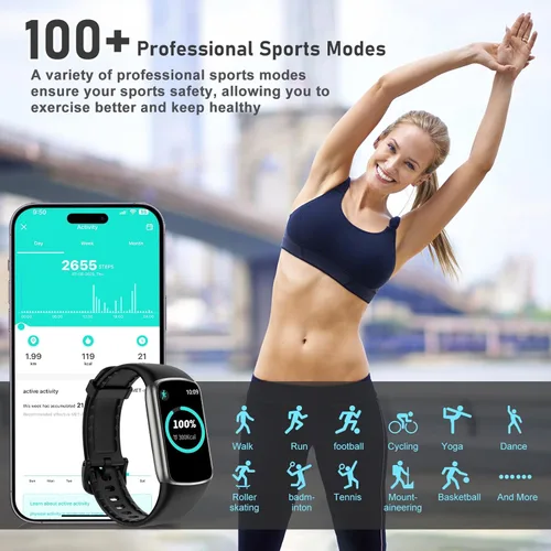 Miniatura 2 de Rastreador de actividad física con frecuencia cardíaca 24/7, oxígeno en sangre, rastreador de sueño, reloj de fitness impermeable de 1.47 pulgadas