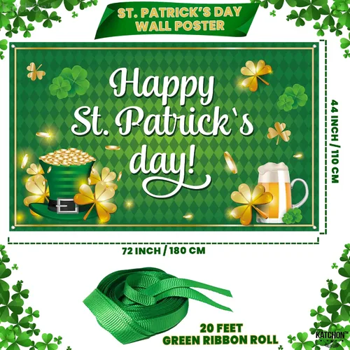 Miniatura 2 de KatchOn, XtraLarge - Cartel de feliz día de San Patricio, 72 x 44 pulgadas, telón de fondo del día de San Patricio para fotografía, pancartas