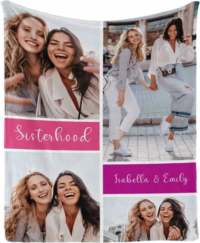Miniatura 12 de InterestPrint Manta personalizada con fotos para mejor amiga, manta de cama personalizada para amiga, hermana, textos personalizados de fotos
