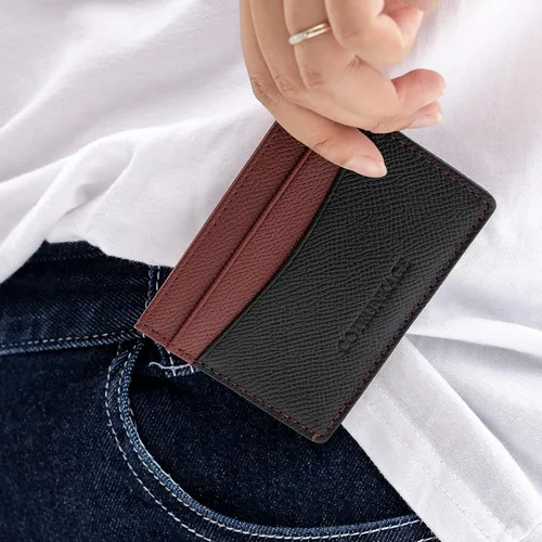 Miniatura 2 de COTRUNKAGE Cartera delgada de piel para tarjetas de crédito para mujer, Burgundy, Minimalista