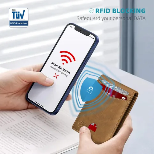 Miniatura 87 de Zitahli - Billetera delgada con 12 ranuras para tarjetas, ventana de identificación con clip para dinero, bolsillo frontal RFID plegable, pequeña
