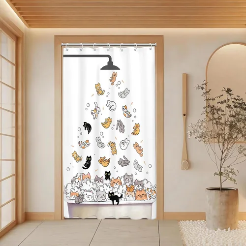SVBright Cortina de Ducha de Puesto Pequeño con Lindo Gato 36 pulgadas de ancho x 72 pulgadas de largo para Niños Casa Rodante Media Individual