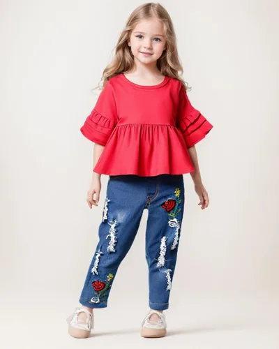 Miniatura 5 de NZRVAWS Baby Girl Clothes Toddler Girl Outfits Infant Ruffle Shirt Denim Ripped Jeans Cute Clothing Set