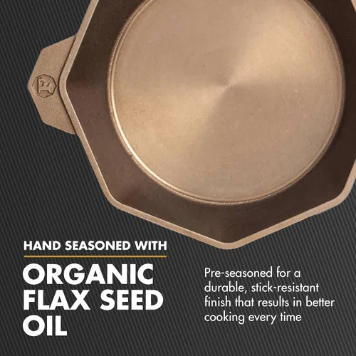 Miniatura 4 de FINEX Sartén de hierro fundido de 8 pulgadas, reliquia moderna, hecha a mano en los Estados Unidos, pre-sazonada con aceite de linaza orgánico