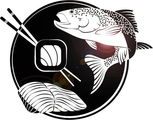 Vinilo Adhesivo de pared Sushi Bar Fish Comida japonesa Restaurante Asiático Pegatinas Decoración grande (ig4705) Negro