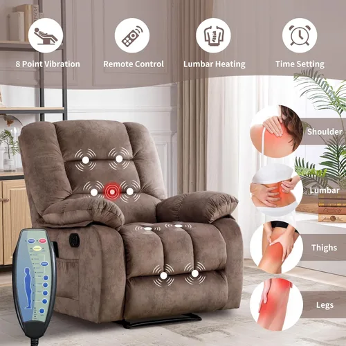 Miniatura 4 de IOMOR Silla reclinable de masaje con calor y masaje, sillas reclinables ergonómicas de tela transpirable, silla individual con bolsillos laterales