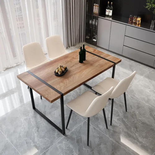 Miniatura 30 de YYQ Juego de mesa de comedor para 4, mesa de cocina de madera de 59 pulgadas y sillas para 4, moderno juego de mesa de comedor de 5 piezas con 4