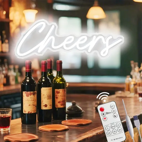 Miniatura 9 de Letrero de neón de Cheers alimentado por USB con interruptor regulable, letrero de luz LED de neón para decoración de fondo de pared, letrero