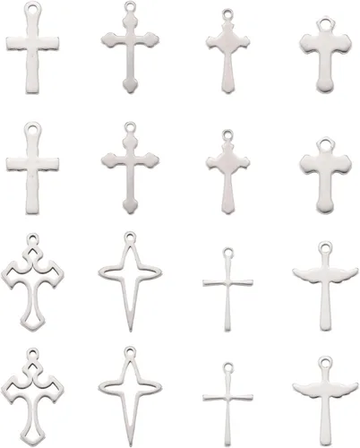 160 dijes de cruz de acero inoxidable, 8 estilos, cuentas de cruz pequeñas, dijes occidentales, crucifijo, rosario, cruz, dijes mexicanos para