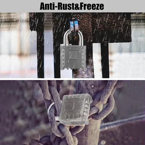 Miniatura 6 de 1 cerradura de combinación de 4 dígitos resistente, desbloqueo con un toque, función antierror, candado grande impermeable de alta seguridad