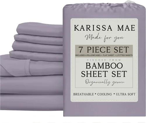Miniatura 85 de KARISSA MAE Juego de sábanas tamaño individual de viscosa de bambú refrescante, 100% cultivadas orgánicamente, bolsillo profundo de 18 pulgadas