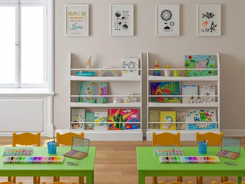 Miniatura 6 de UTEX Estantería para niños, estante de 3 niveles para libros y almacenamiento para habitaciones de niños, estante de pared para dormitorio, sala