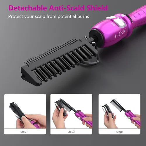 Miniatura 7 de Peine caliente rosa de 200-500 °F: peine caliente eléctrico para pelucas de encaje frontal, peines de presión eléctricos para cabello negro, peine