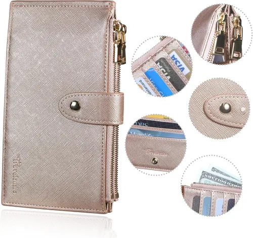 Miniatura 4 de Travelambo RFID Billetera de mujer con varios compartimientos para varias tarjetas con bolsillo con cierre, talla única