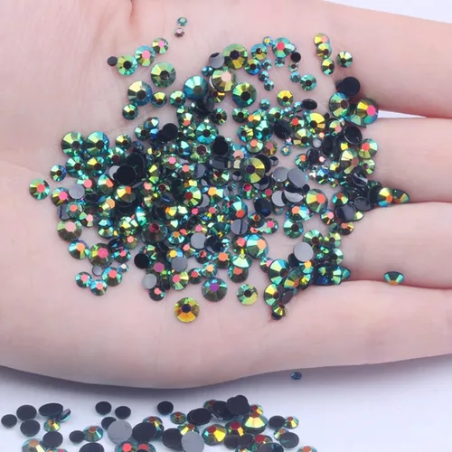 Miniatura 2 de 10000 diamantes de imitación de resina de 0.118 pulgadas, parte trasera plana transparente, color negro azabache AB para manualidades, zapatos