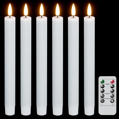 Miniatura 10 de Velas cónicas parpadeantes verdes sin llama que funcionan con pilas con control remoto de 10 teclas y temporizador, 6 paquetes de velas LED de cera