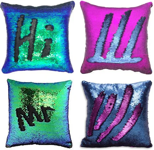 Miniatura 20 de MOCOFO Fundas de almohada decorativas de lentejuelas mágicas reversibles 16x16-2 de plata a oro + 2 de oro a negro de ante premium para habitación 4