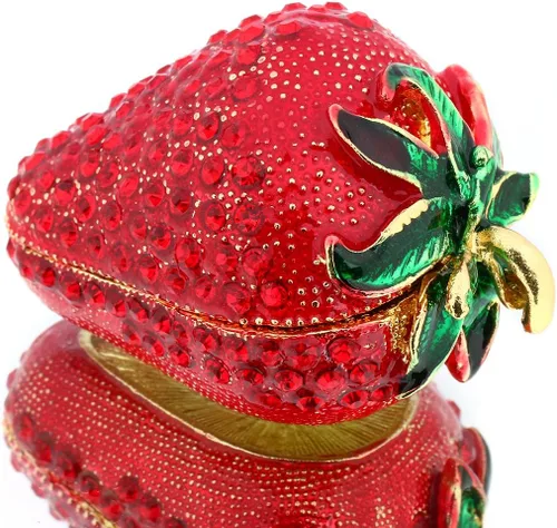 YU FENG Caja de baratijas con bisagras para niñas, cajas de baratijas de fresa roja hechas a mano decoradas para mujeres (fresa roja)