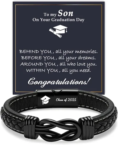Miniatura 15 de Gifts for Men Infinity Leather Bracelet for Dad New Daddy Husband Boyfriend Son Grandson Brother Nephew Uncle Black Braided Engraved Leather Jewelry