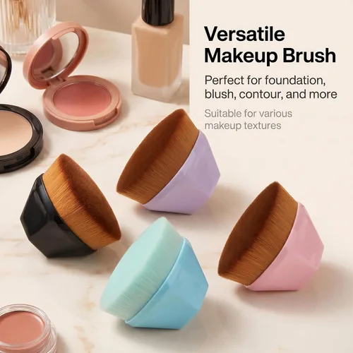 Miniatura 8 de BEAHOT Paquete de 4 brochas de maquillaje de base, juego de brochas Kabuki de parte superior plana para líquidos, crema y polvo, cepillo facial